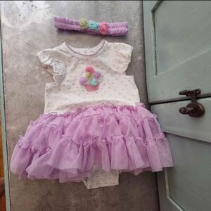 LITTLE ME Purple & White 2 Piece Ruffled Onesie With A Pretty Headband Set sz 3M